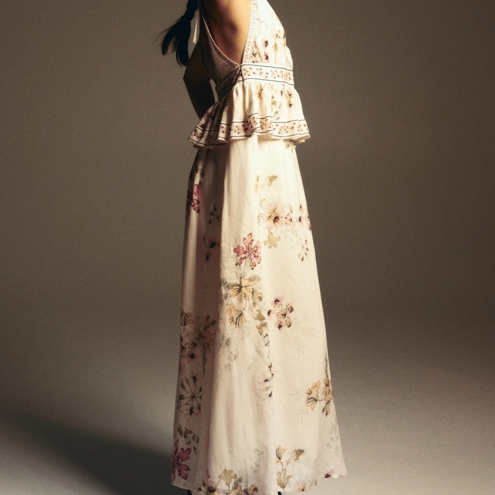 Kentucky Derby Dress From H&M Cream Floral Maxi Dress with Ruffle Bodice - Picture 3 of 5